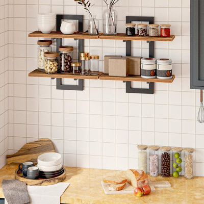 15 Inch Wall Shelf Set Of 2, Wall Mounted Storage Shelves 2-tier, Hanging Bathroom Shelves, For Living Room, Bedroom, Bathroom, Kitchen