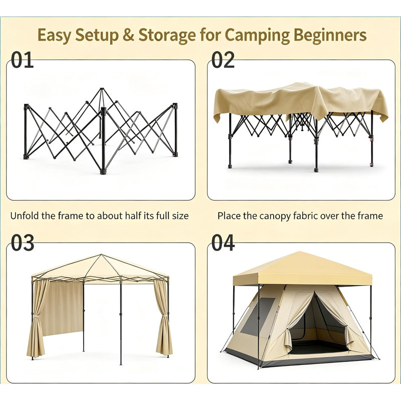 Pop Up Gazebo 1.8m x 1.8m, Adjustable Height Waterproof Outdoor Canopy Tent with Side Panel, Sandbags, Stakes & Wheeled Bag, Instant Sun Shelter for Camping Patio BBQ