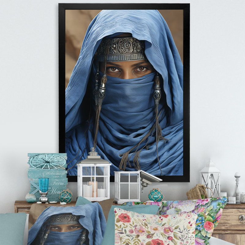 Masque tribal africain Iyeshia touareg - imprimé, H 32 po x l 16 po x P 1 po, Cadre photo noir
