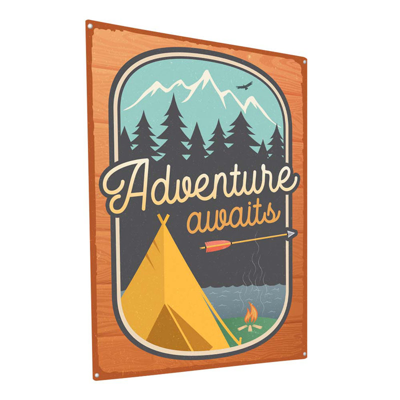 Enseigne de camping en métal Jashya Adventure