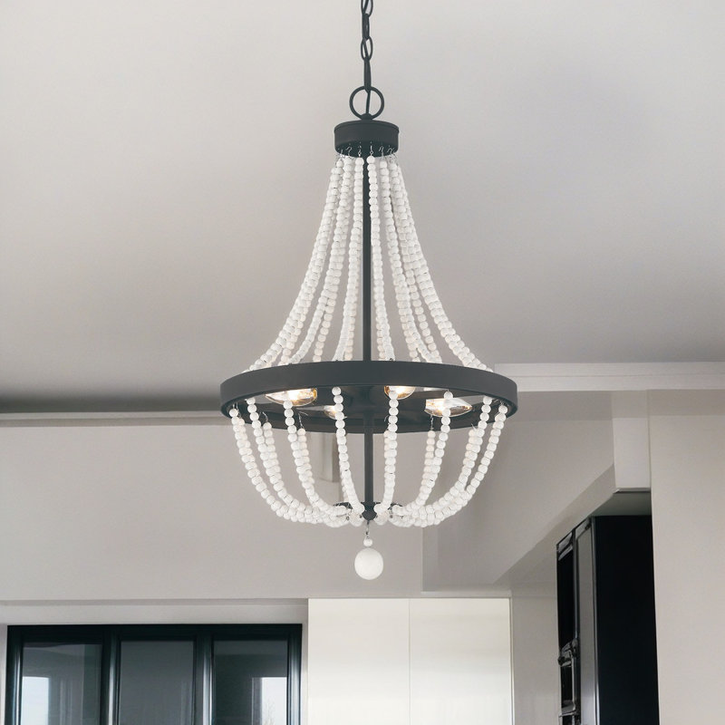 Chrisha 16'' W 4-Light Dimmable Steel Chandelier, Ivory Wash/Aged Zinc