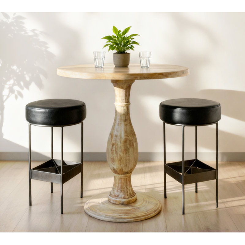 Christella 36" Round Bar Table With 2 Emmett Bar Stools In Antique Black