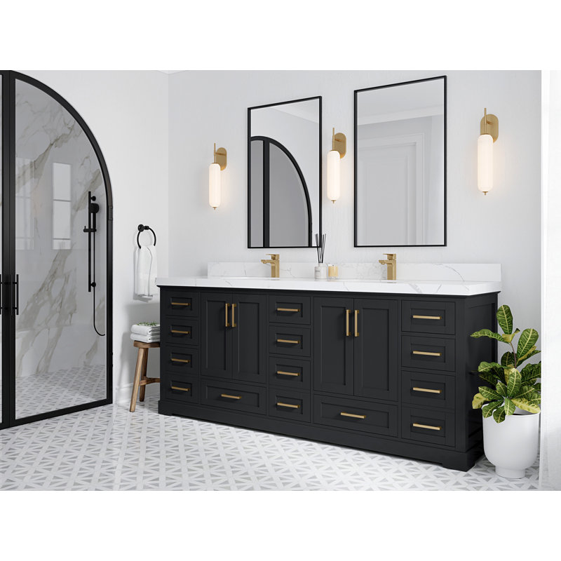 84 po Boston X P 22 po De meuble-lavabo double en fer forgé Marbre de Carrare