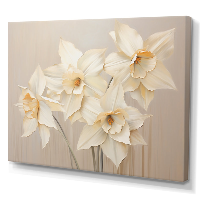 Minimalisme beige jonquilles I sur toile, Toile tendue, H 24 po x l 32 po