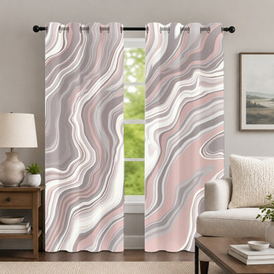 2 pièces de rideaux à motif de marbre rose et gris, rideau de style abstrait, rideaux à oeillets à texture fluide minimaliste moderne, habillage de fenêtre pour décoration de salon de chambre à coucher