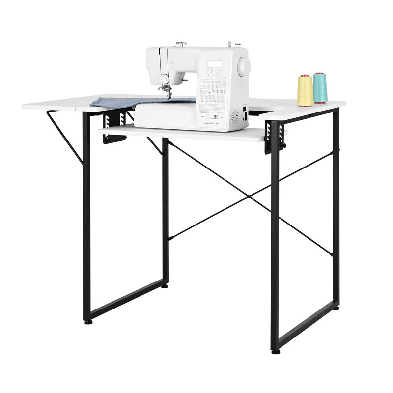 Table de couture blanche multifonctionnelle avec tablette latérale pliable et rangement réglable, bureau d'ordinateur à pattes en acier pour la maison ou l'atelier