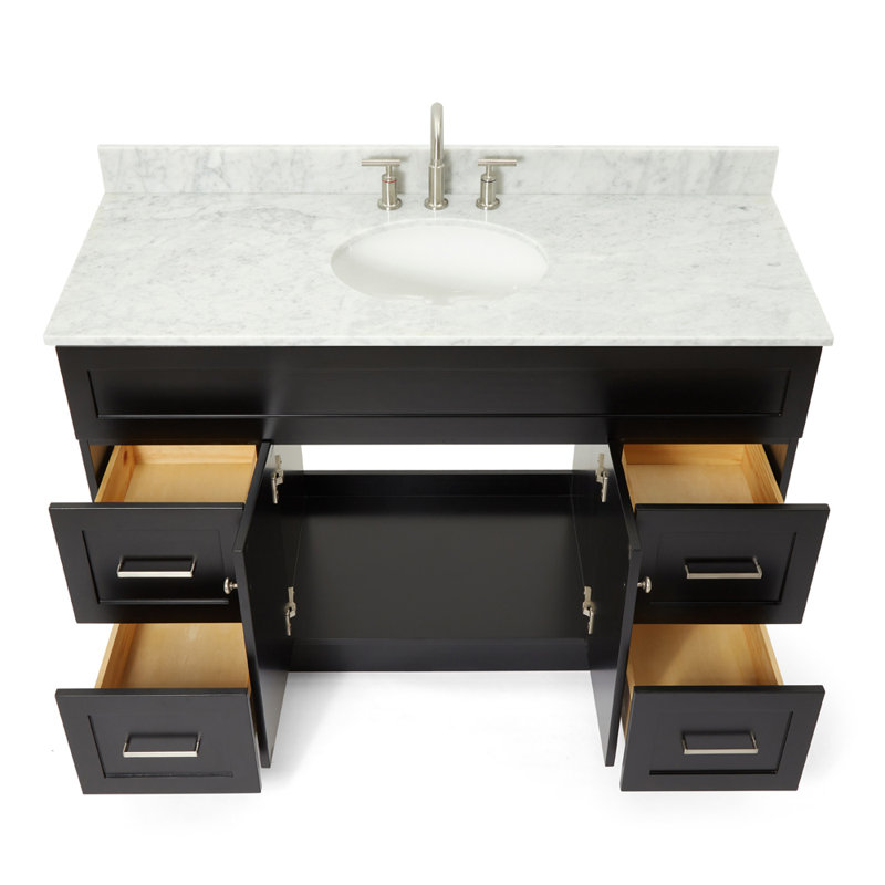 Partham 55'' Single Bathroom Vanity with Carrara Marble Top, Black