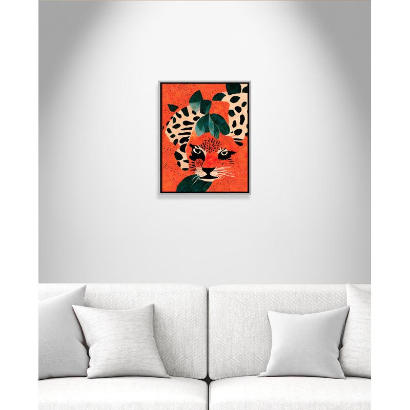 «Jaguar’s Gaze I» par Treechild, L 17,5 po x H 21,5 po, Toile avec cadre, Flottant argent
