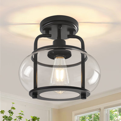 Coletti 1 - Light Modern Glass Drum Semi Flush Mount Ceiling Light Fixture for Dinning Room Living Room Bedroom Hallway Entryway Kitchen