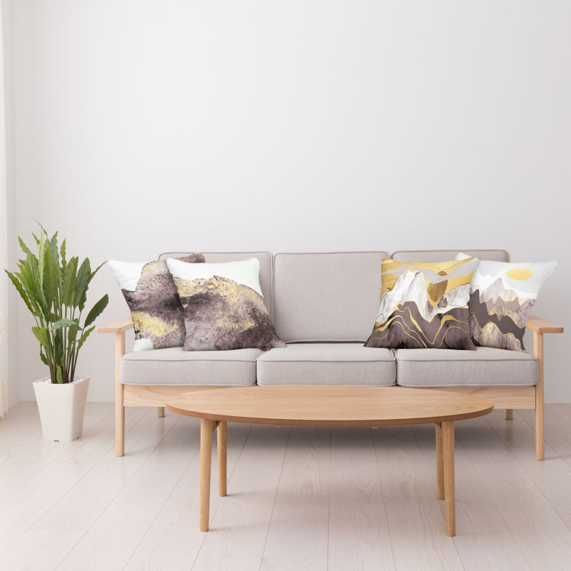 Abstract Reversible Pillow Cover, 24" x 24", Brown/Mustard