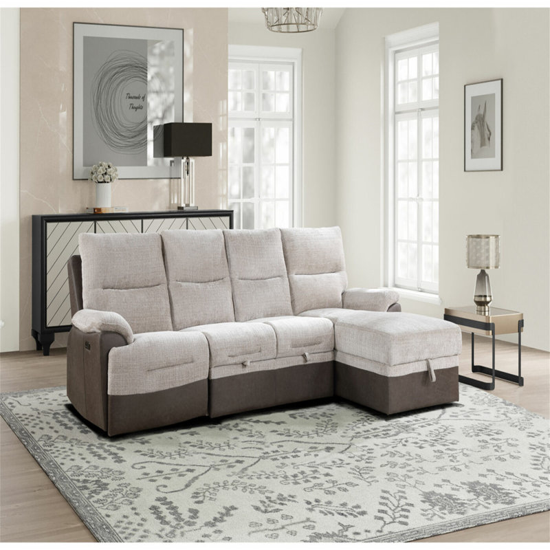 Ensemble de canapé 4 places, canapé avec sièges de rangement et housse amovible, canapé 3 places avec 1 repose-pieds, en forme de L AVEC PO ET USB