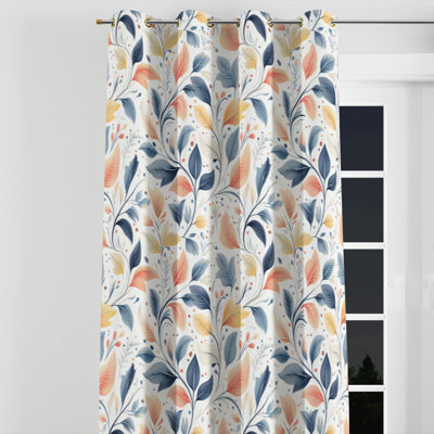 Boho Blackout Curtains - Orange Botanical Paisley Velvet Grommet Curtain - 1 Panel