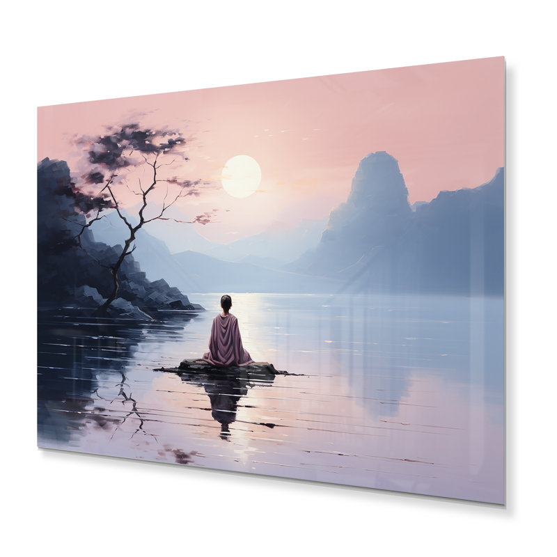 Bouddha bouddhiste pêche I - décoration murale spirituelle en métal, H 12 po x l 20 po x P 1 po