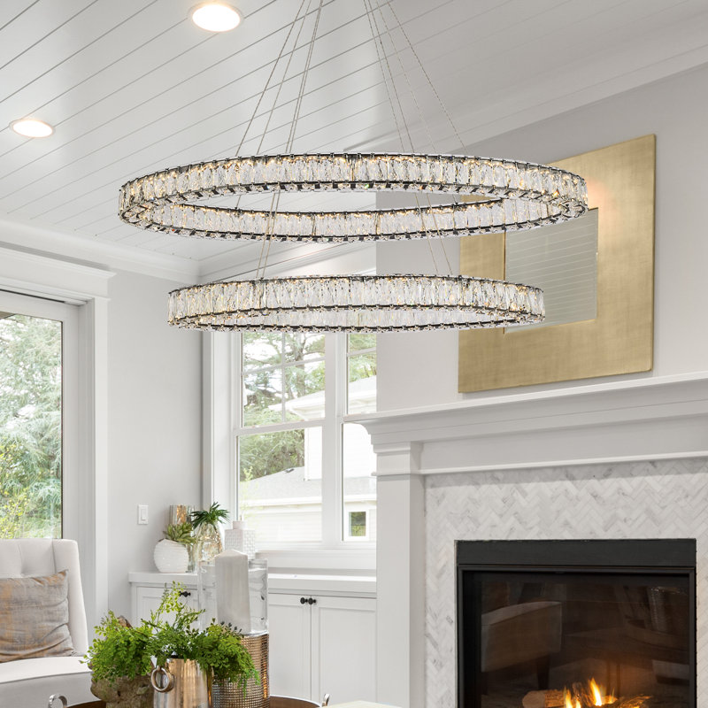 Steveson 2-Light Crystal Oval LED Chandelier, 12" H x 48" W x 18.1" D, Black