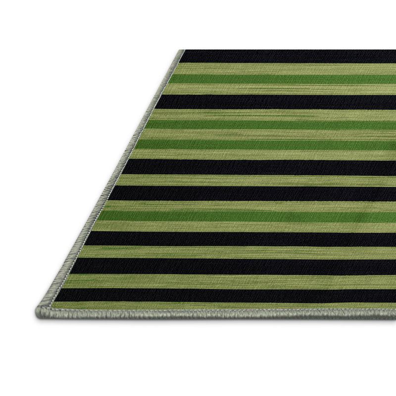 Tapis vert à rayures horizontales lavable à la machine, Rectangulaire 2 pi x 3 pi