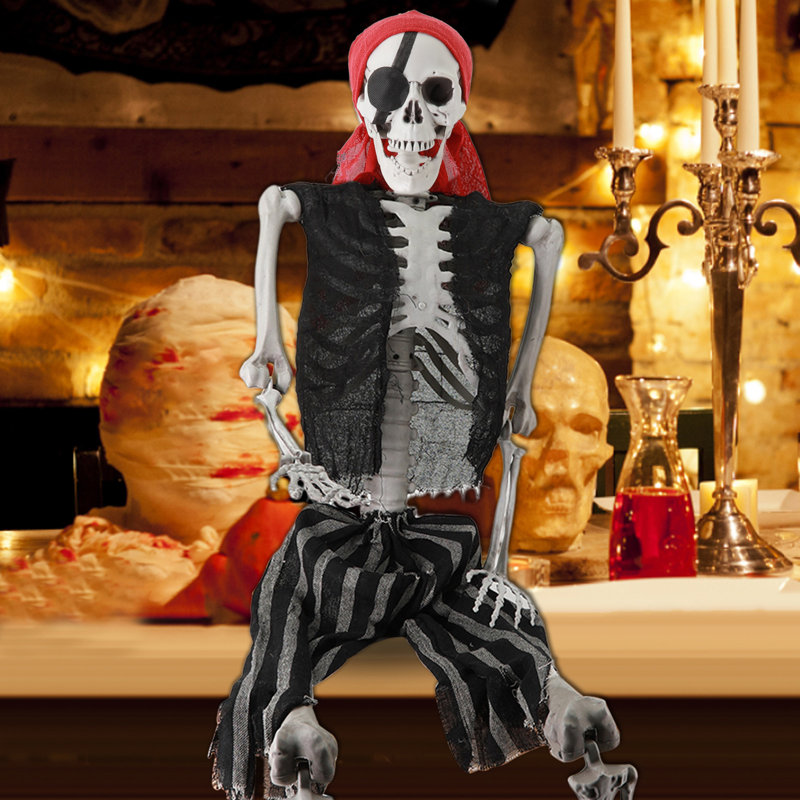 Squelette imitation grandeur nature, os réalistes de corps entier avec joints articulés, 165 cm de style pirate, décoration d'Halloween, squelette de décoration