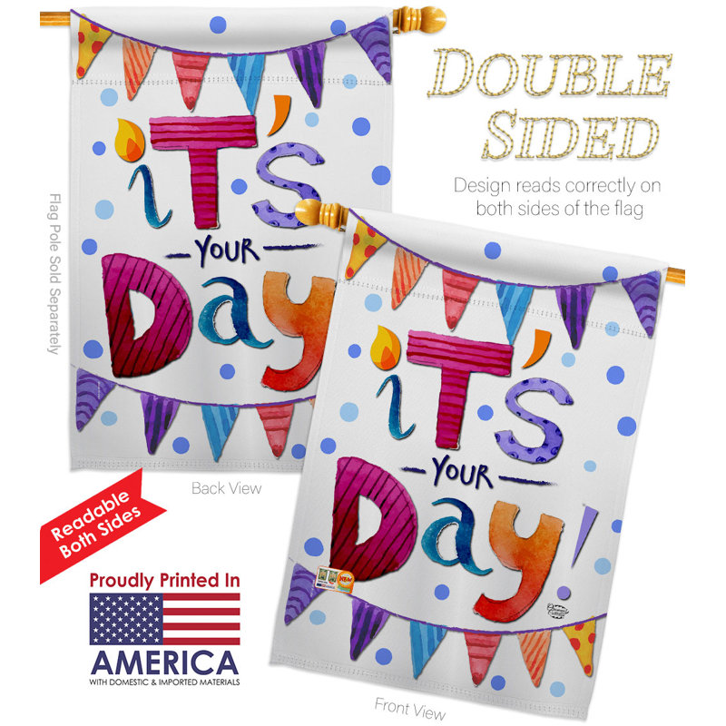 Double Sided 40'' H x 28'' W Polyester Birthday House Flag