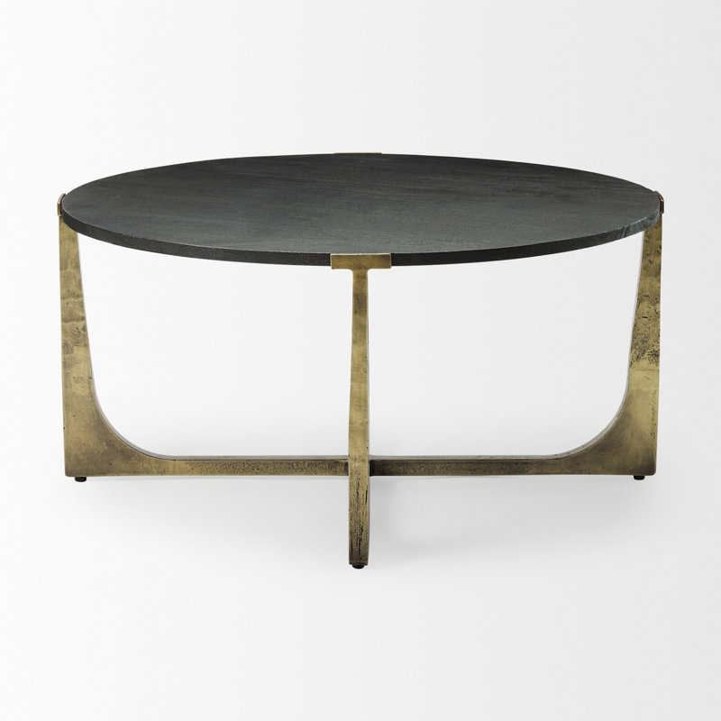 Solid Wood Top Single Coffee Table, Black, Wood
