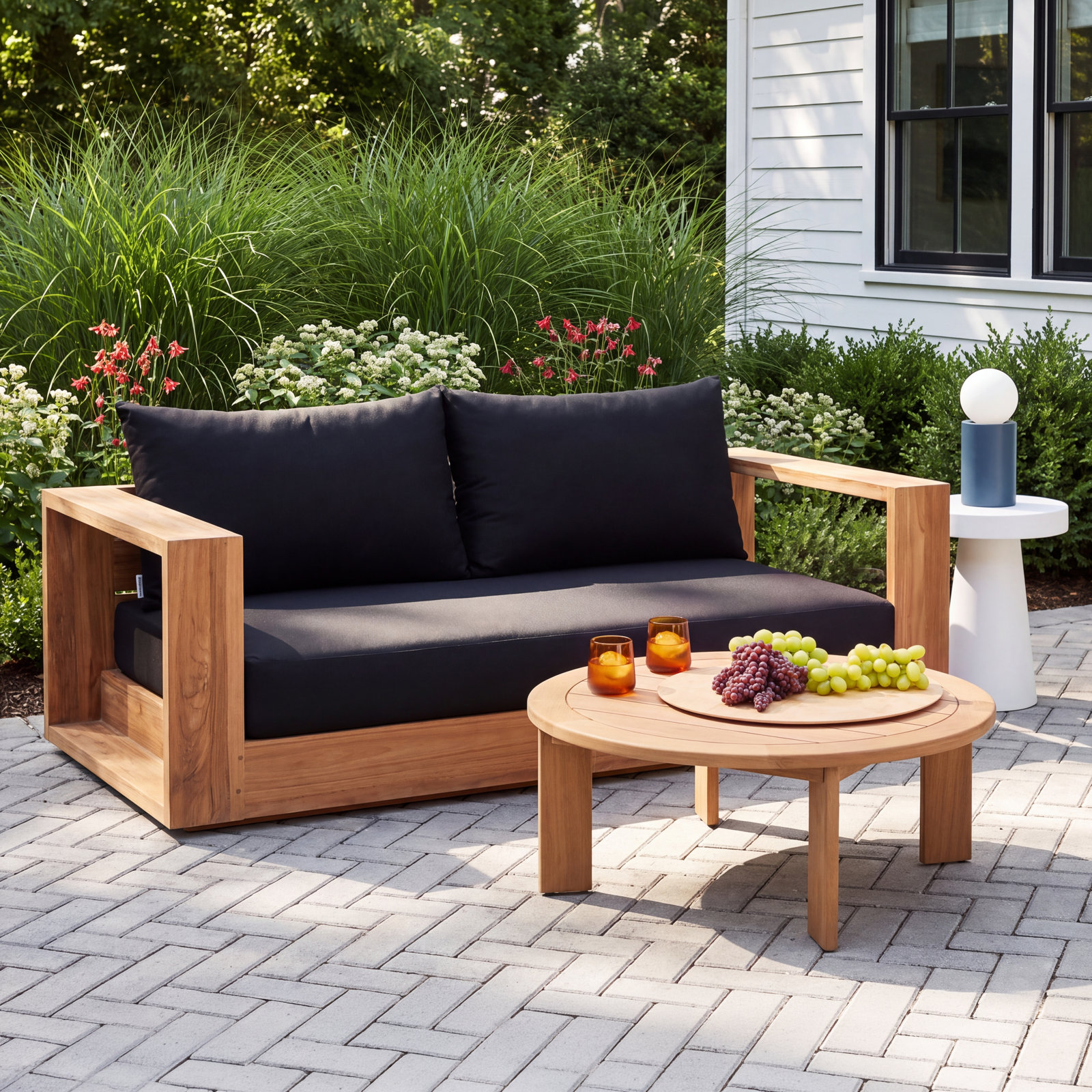 Tulum 63" Teak Patio Loveseat, Black