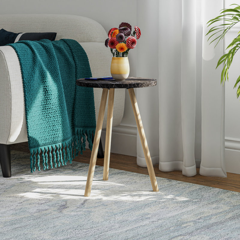 Intergo Round Side Table, Single Nesting Coffee Table With Wooden Legs, Modern Round Wood Table For Living Room (Black)