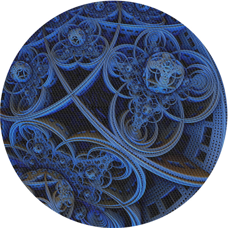 Tapis noir/bleu à motifs, Rond 3 pi