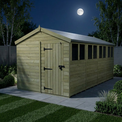 Total Sheds 8ft x 16ft Apex Garden Shed - Single Door - With Windows - Pressure Treated Timber - UK Manufactured