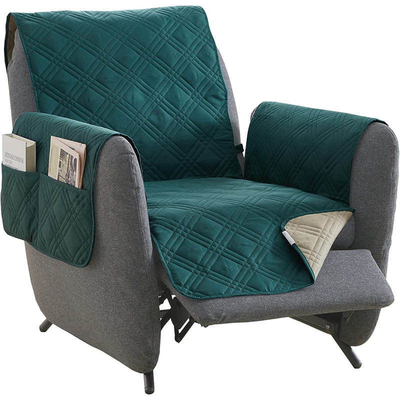 Dark Brown Quilted Polyester Recliner Slipcover with Pockets