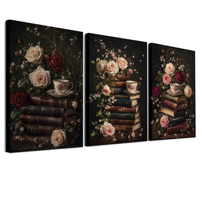 Ensemble de 3 toiles blanches et roses avec Halloween, H 30 po x l 20 po x 3 pièces