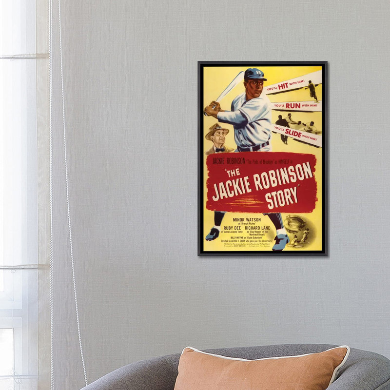 L'histoire de Jackie Robinson - publicité imprimée, Aucun mat, H 26 po x l 18 po x 1,5 po, Toile avec cadre noir patiné