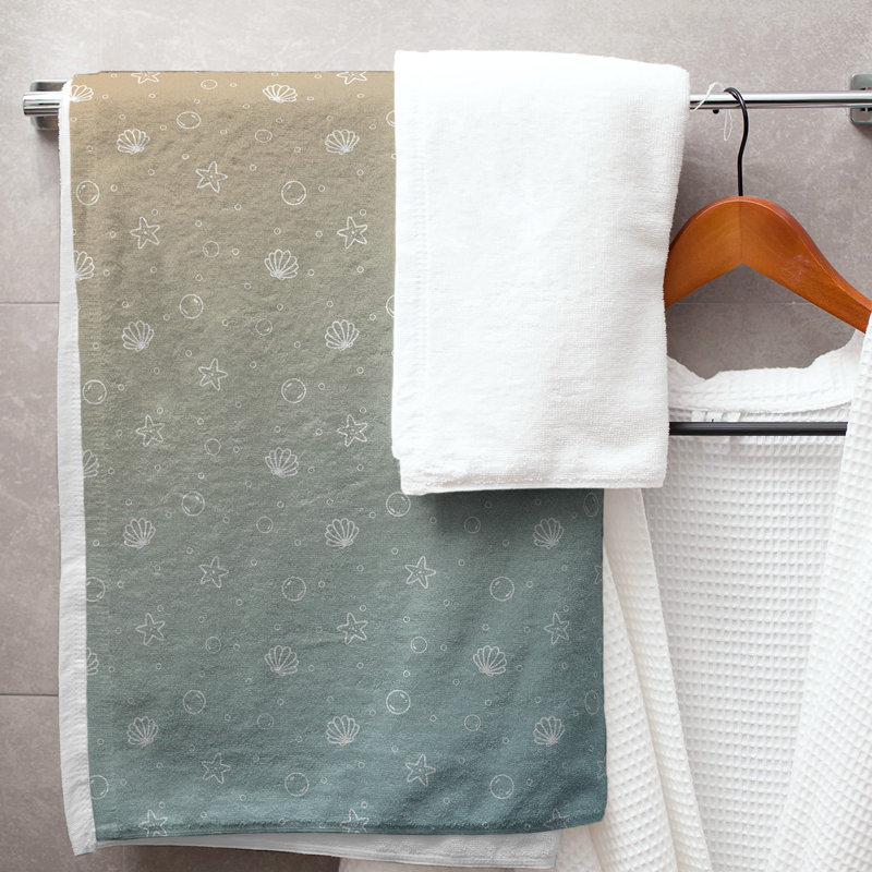 Serviette de bain coquillage, Bleu/orange