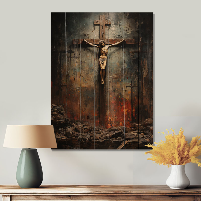 Christianisme Crucifixion Darkness The - impression sur bois de pin naturel, H 40 po x l 30 po x P 0,78 po