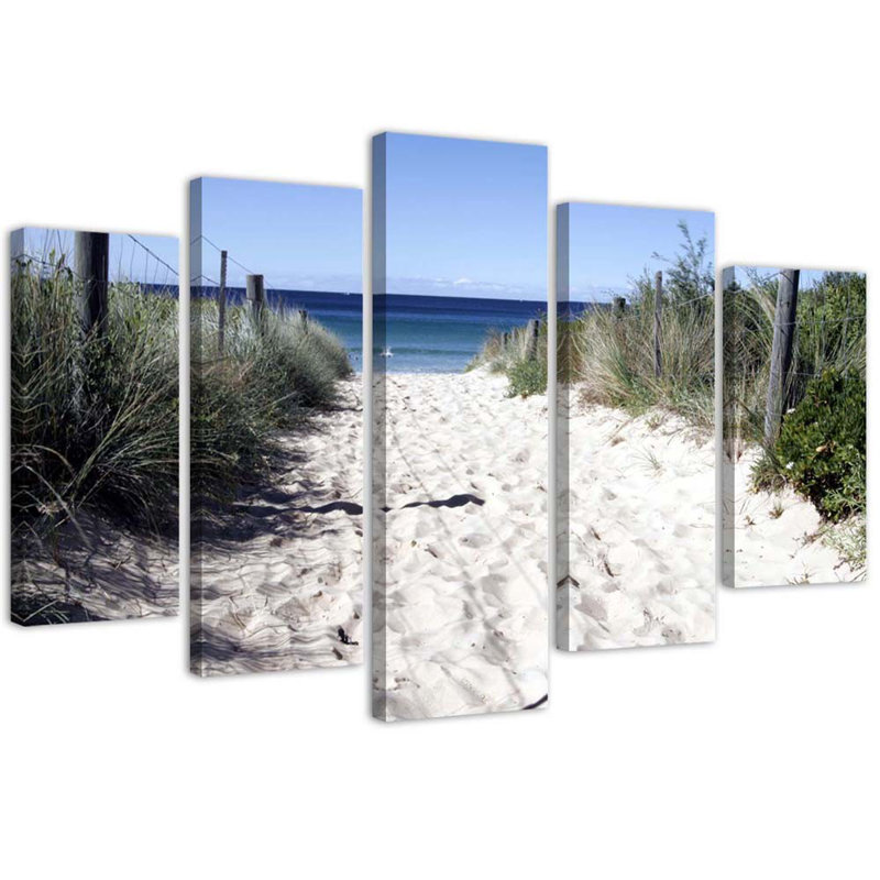Sea, Beach, Sand, Grass - 5 Piece No Frame Print on Canvas