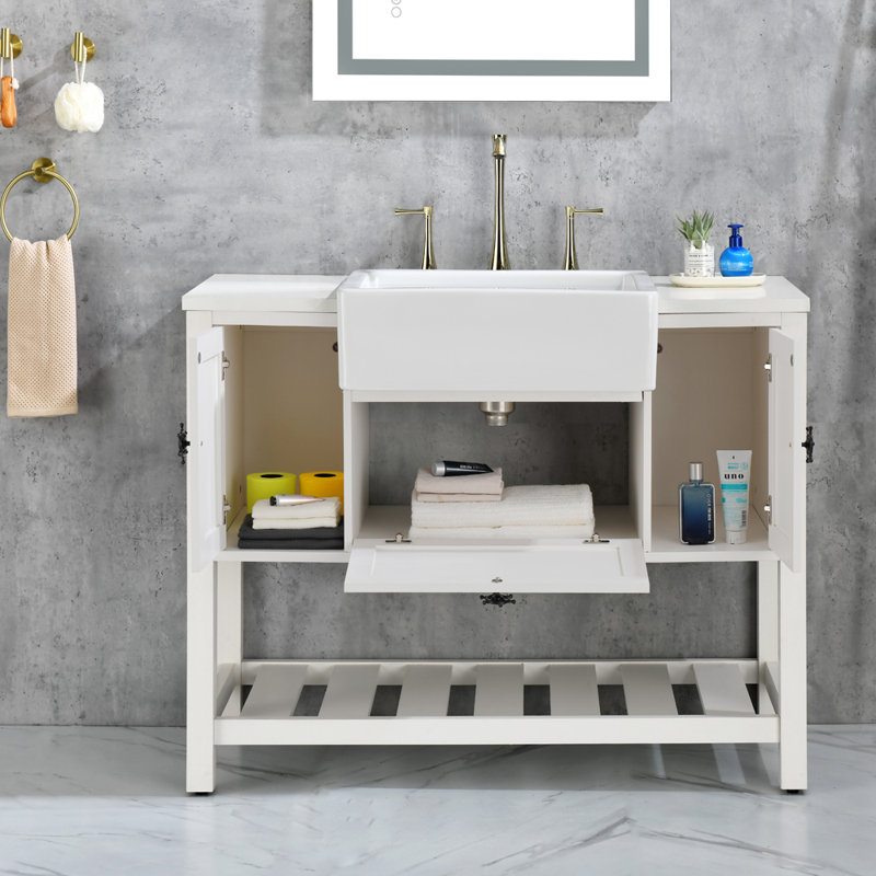 Base de meuble-lavabo simple autoportante 48 po blanche, Blanc