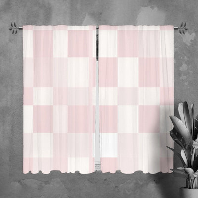 3985_Checkered Window Curtains Pattern Pink Drapes