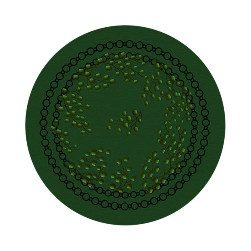 Christmas Berries Vegan Leather Round Pebble Placemat, Green