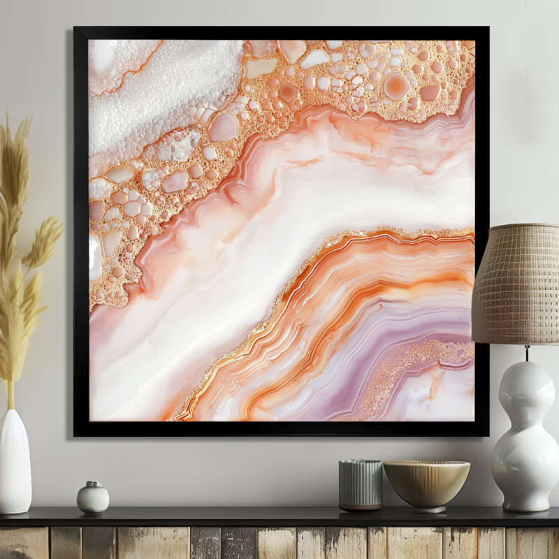 Art orangé orangé orange et agate harmonique III - pierre géode, H 16 po x l 16 po, Noir