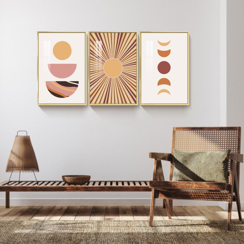 Boho, reproduction d'art encadrée sur toile 3 pièces, H 24 po x l 48 po x P 1,34 po, Or