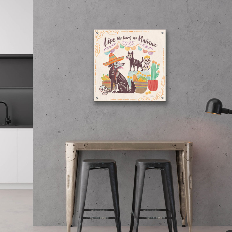 Art mural en verre La Calaca 2 'par Janelle Penner, H 24 po x l 24 po x P 0,2 po