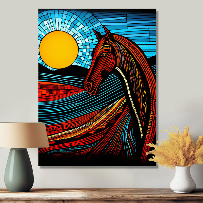 Pleine lune cheval abstrait, art mural cheval, Sans cadre, métal, H 40 po x l 30 po