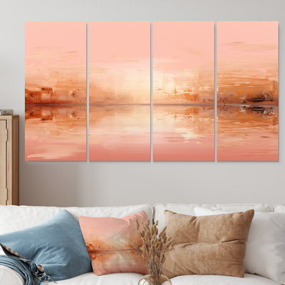 «Pink and Golden Evening Glow Sunset - Coastal Sunset», art mural sur toile 4 pièces
