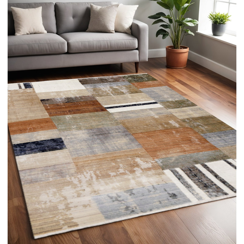 Tapis géométrique beige et brun 5 pi x 8 pi
