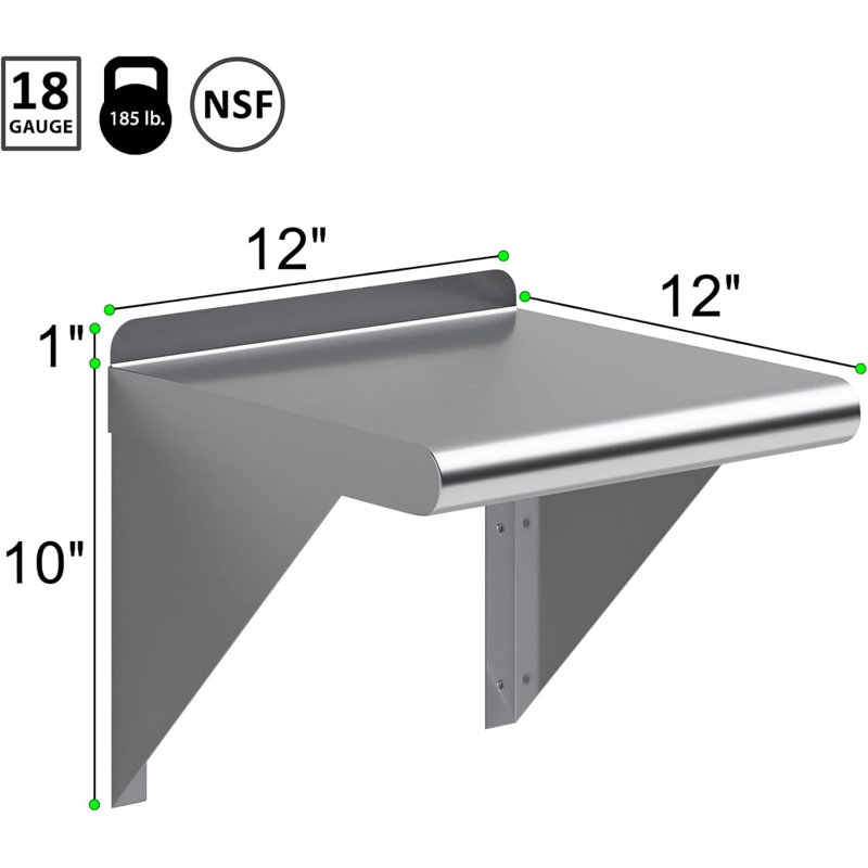 Étagère murale Express KitchQuip 30,5 cm x 30,5 cm en acier inoxydable avec supports, certifiée NSF