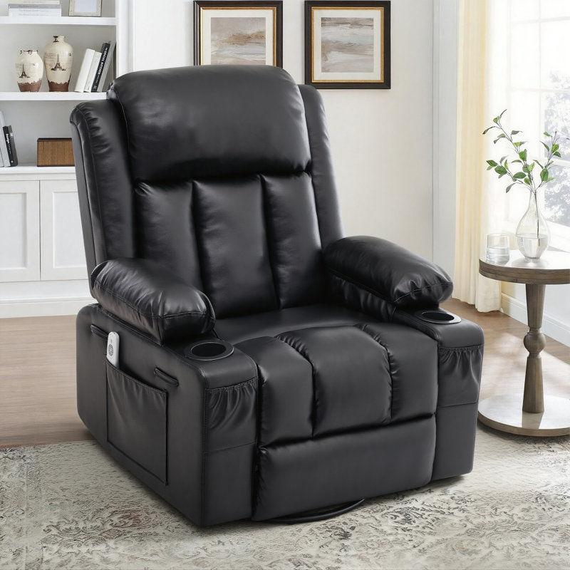 Ultimate Comfort 360° Swivel Recliner – Heated Massage, Rocking And Retractable Armrests, Black