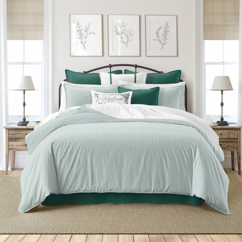 Jaxon Stripe Cotton Reversible Coverlet Set, Cal.King Coverlet/Bedspread + 2 King Shams, Evergreen