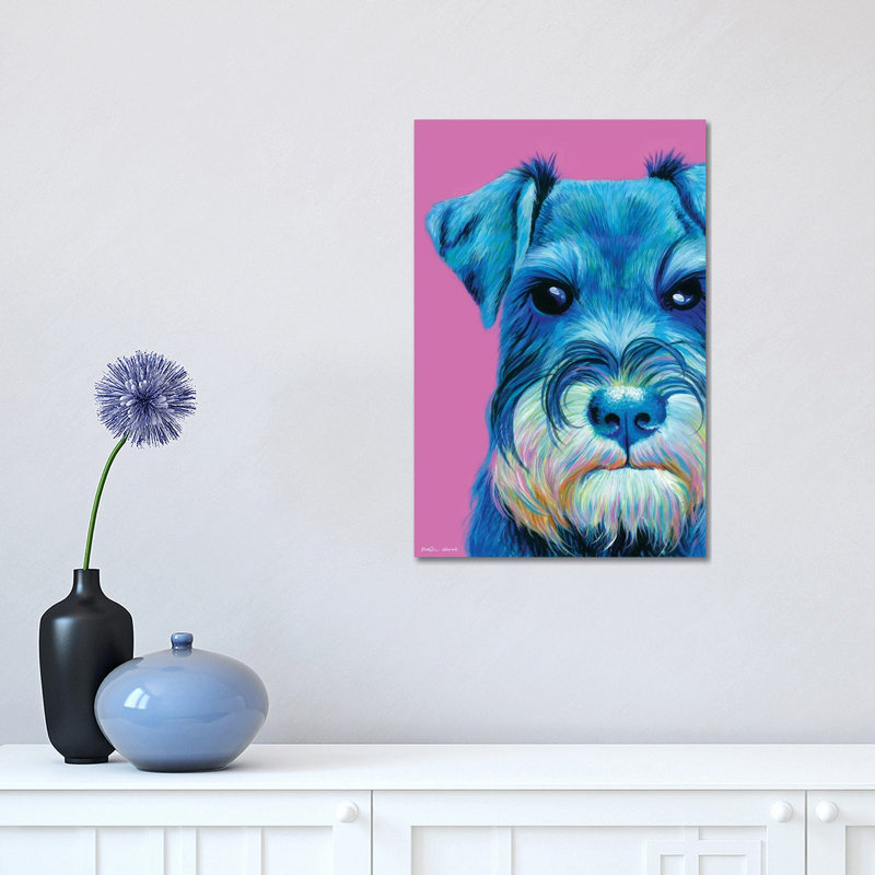 Schnauzer On Pink by Kirstin Wood - Painting on Canvas, Wrapped Canvas, 30.48 cm H x 45.72 cm W
