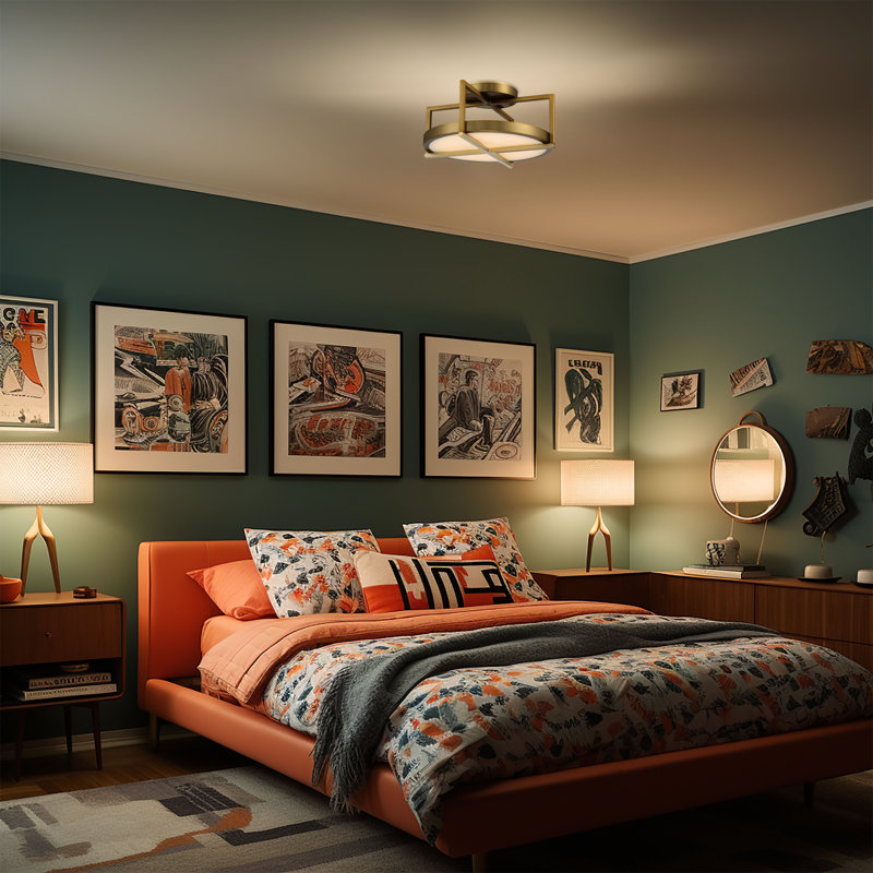 LED Semi Flush Mount, 6.5" H x 14" W x 14" D