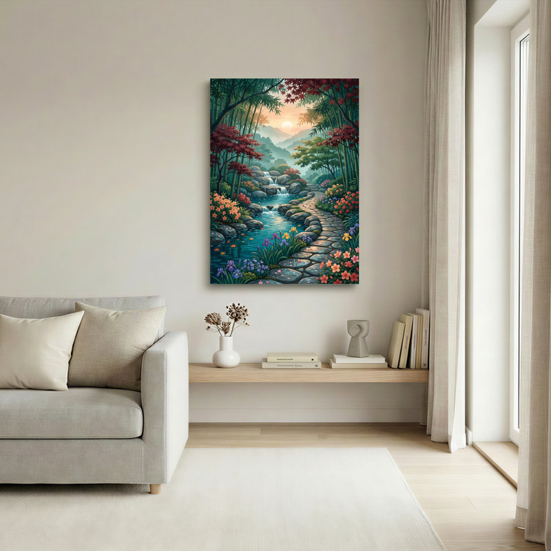 Ensemble de 1 tableau sur toile « Ruisseau forestier », H 18 po x l 12 po, Toile tendue