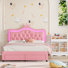 2 Piece Kids Bedroom Set, Leather Upholstered Bed With Led Headboard, Storage Bed With Bookcase