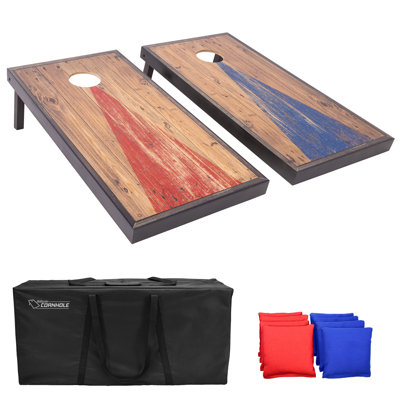GoSports 4 x 2 ft Regulation Size Wood Cornhole Board Set - Tropical Beach Design, Includes 2 Boards, 8 Bean Bags, Carrying Case and Game Rules