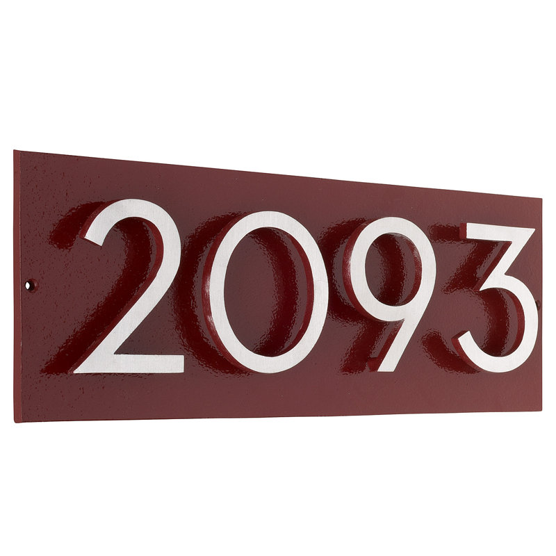 Plaque d’adresse murale flottante linéaire, Rouge brique, Nickel satiné deux tons, Oui